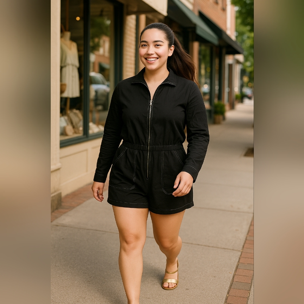 Black Zip-Up Jacket with White Stitching